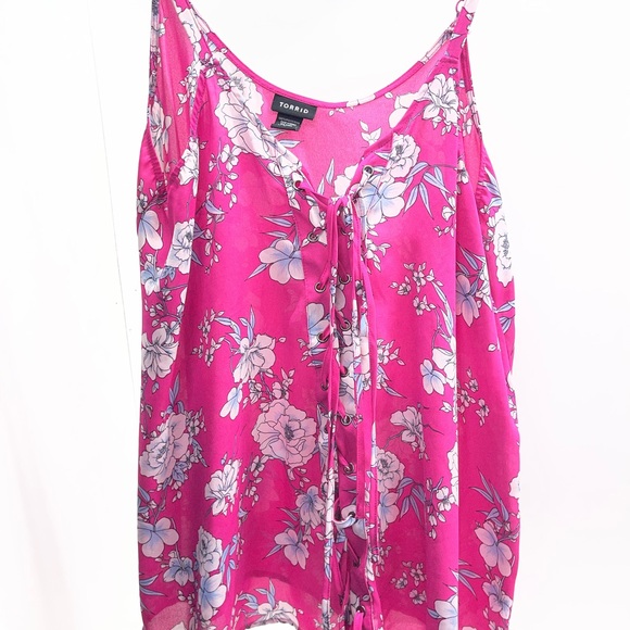 torrid Hot Pink Floral Lace-Up Cami - Picture 3 of 4